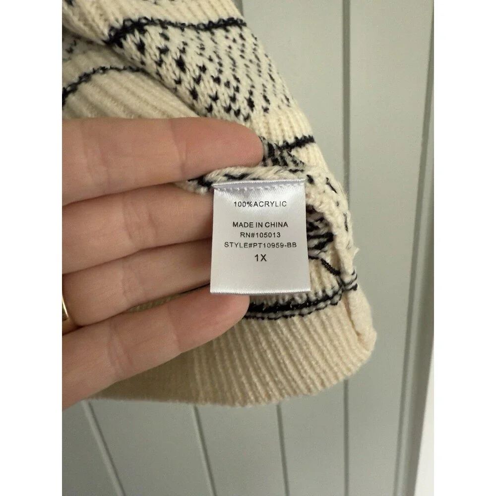 Baltic Born Herriman Knit Top 1X Black White Flutter Short Sleeves Fair Isle - Picture 4 of 7